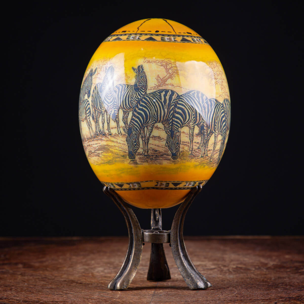 Decorated Ostrich Egg African Savanna Zebras 
